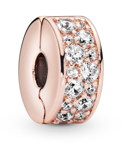 Pandora Cubic Zirconia Clear Pave Fixed Clip Charm In Rose Gold