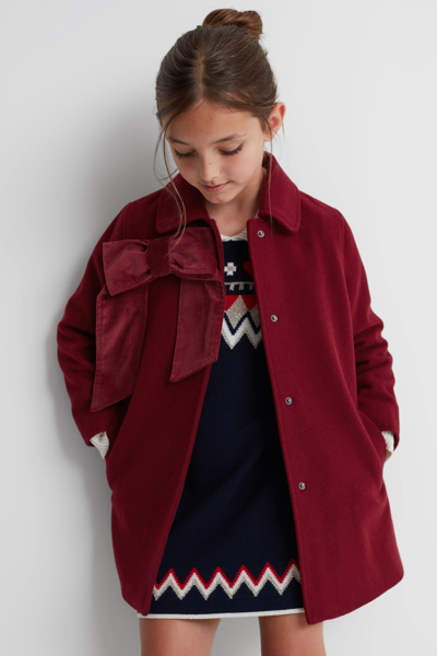 Reiss Valerie - Red Junior Wool Blend Bow Coat, Uk 7-8 Yrs
