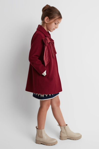 Reiss Valerie - Red Senior Wool Blend Bow Coat, Uk 12-13 Yrs
