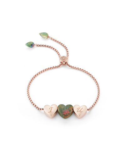 Luvmyjewelry Luv Me Ruby Fuchsite Bolo Adjustable I Love You Heart Bracelet In 14k Rose Gold Plated