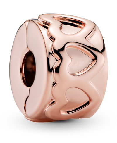 Pandora 14k Rose Gold-plated Unique Metal Blend Band Of Hearts Clip Charm In Rose-gold