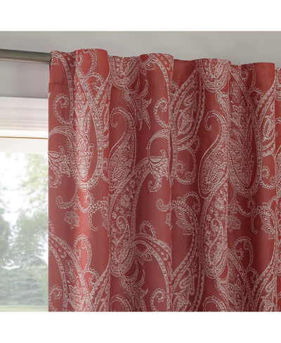 Sun Zero Pedra Paisley Embroidery 100% Blackout Back Tab Curtain Panel In Rustic Red