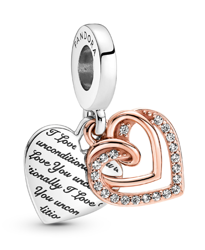 Pandora Cubic Zirconia Entwined Hearts Double Dangle Charm In Clear