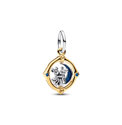 Pandora Disney Mickey Mouse Minnie Mouse Two-tone Spinning Moon Dangle Charm In Blue