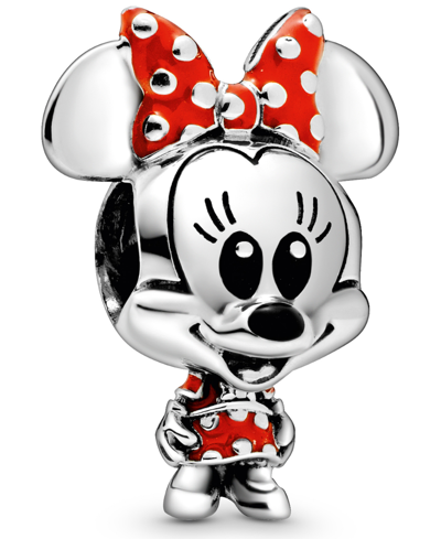 Pandora Sterling Silver Disney Minnie Mouse Dotted Dress Bow Charm In Multicolor