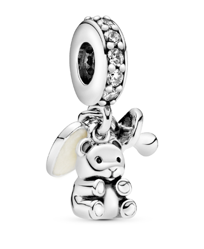 Pandora Cubic Zirconia Baby Teddy Bear Dangle Charm In Silver