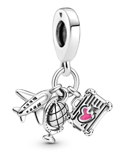 Pandora Sterling Silver Airplane, Globe Suitcase Dangle Charm In Pink