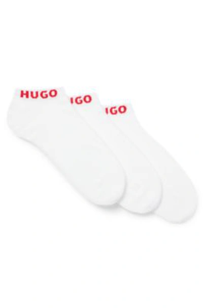 Hugo Three-pack Of Ankle Socks With Logo Cuffs In White
