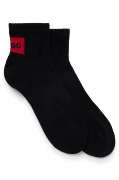 Hugo Two-pack Of Short Socks With Red Logo Label In Black
