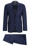 Hugo Boss Slim-fit Two-piece Suit In Checked Virgin Wool In Dark Blue