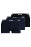 Hugo Boss Three-pack Of Stretch-cotton Trunks With Logo Waistbands In Patterned