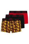 Hugo Triple-pack Of Stretch-cotton Trunks With Logo Waistbands In Red