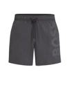 Hugo Boss Quick-dry Swim Shorts With Large Logo Print In Grey