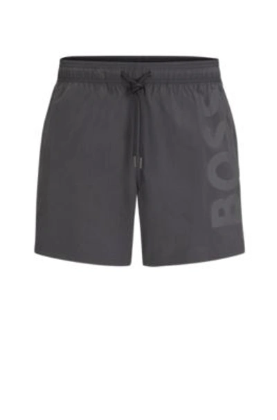 Hugo Boss Quick-dry Swim Shorts With Large Logo Print In Grey