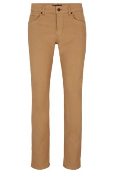 Hugo Boss Slim-fit Jeans In Knitted Denim In Beige