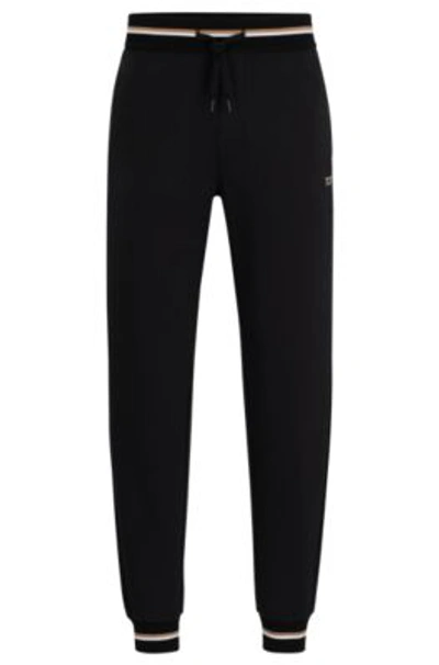 Hugo Boss Cotton-terry Tracksuit Bottoms With Logo In Signature Colors In Black