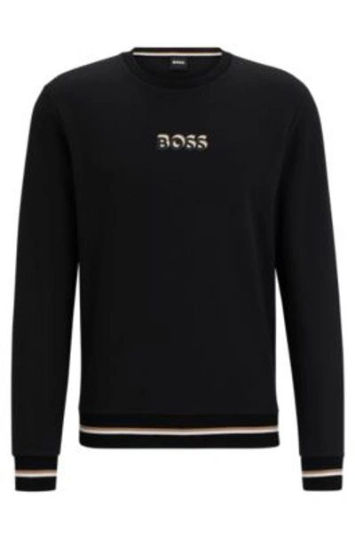 Hugo Boss Cotton-terry Sweatshirt With Logo In Signature Colors In Black 001