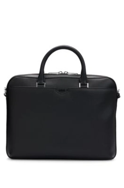Hugo Boss Zipped Document Case In Leather With Detachable Inner Pouch In Black