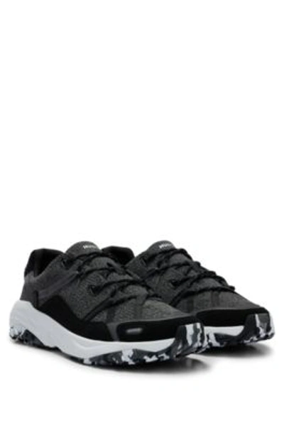 Hugo Boss Lace-up Trainers With Knitted Uppers And Suede Trims In Dark Grey