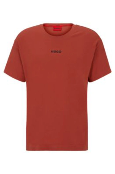 Hugo Stretch-cotton Jersey Pajama T-shirt With Red Logo In Dark Red