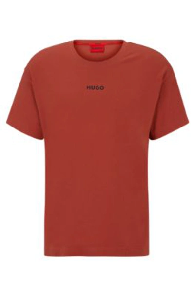 Hugo Boss Stretch-cotton Jersey Pajama T-shirt With Red Logo In Dark Red