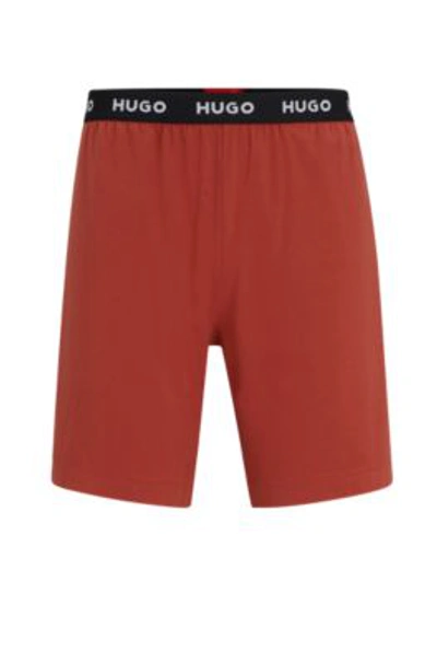 Hugo Stretch-cotton Pajama Shorts With Logo Waistband In Dark Red