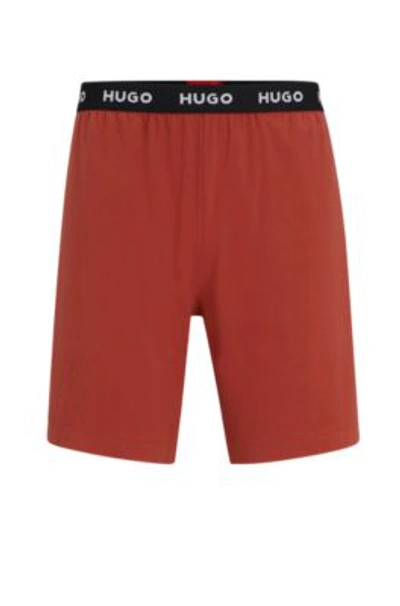 Hugo Boss Stretch-cotton Pajama Shorts With Logo Waistband In Dark Red