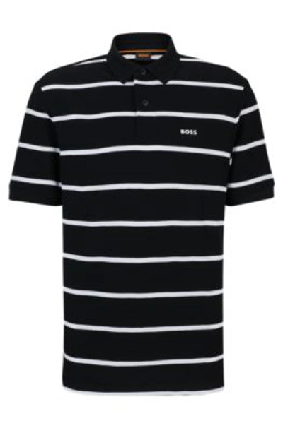 Hugo Boss Relaxed-fit Cotton-piqu Polo Shirt With Horizontal Stripes In Black