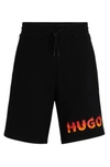 Hugo Boss Cotton-terry Shorts With Puffed Flame Logo In Black