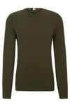 Hugo Boss Micro-structured Crew-neck Sweater In Cotton In Dark Green
