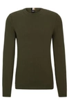 Hugo Boss Micro-structured Sweater In Cotton In Dark Green