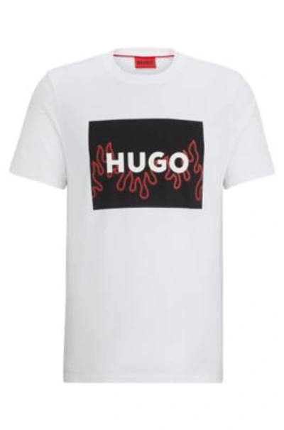 Hugo Cotton-jersey Regular-fit T-shirt With Flame Logo In White