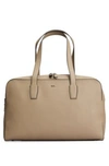 Hugo Boss Zipped Holdall In Grained Leather With Logo Lettering In Neutral