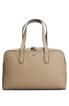 Hugo Boss Zipped Holdall In Grained Leather With Logo Lettering In Light Beige