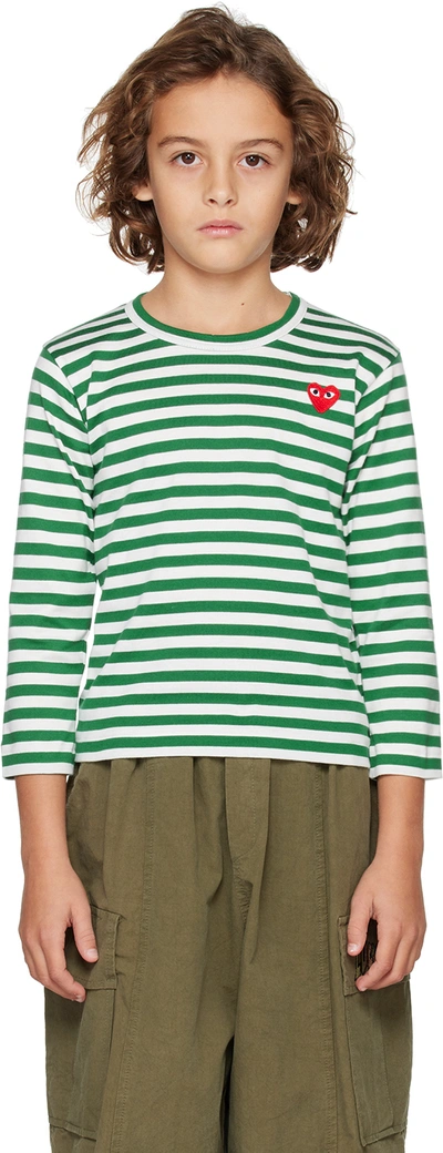 Comme Des Garçons Play Kids Green Red Heart Long Sleeve T-shirt In 3â -â Green