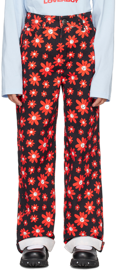 Charles Jeffrey Loverboy Kids Black Floral Jeans In Crzdz