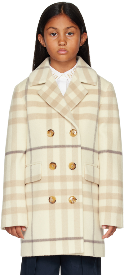 Burberry Kids Beige Check Coat In Dove Beige Ip Check