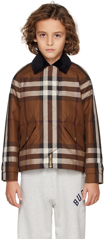 Burberry Kids' Exaggerated Check Pattern Zipped Jacket In Dark Birch Brown