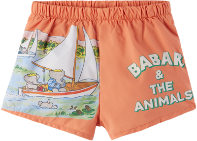 The Animals Observatory Kids Orange Puppy Swim Shorts