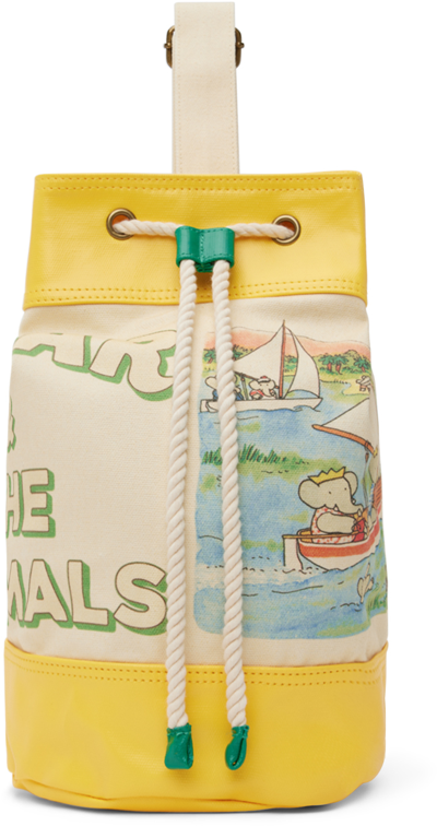 The Animals Observatory Kids Yellow & Off-white Babar Backpack In Yellow Cream