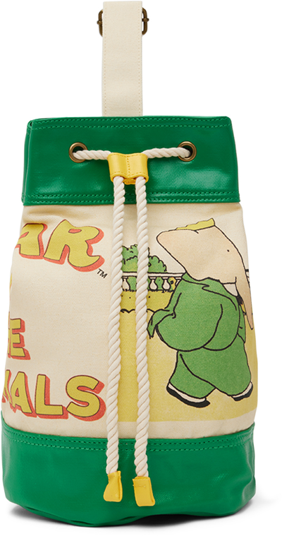 The Animals Observatory Kids Green & Off-white Babar Backpack In Green Cream