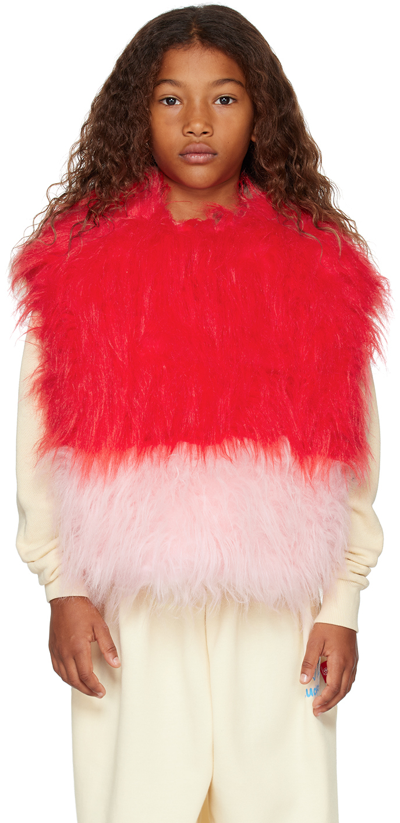The Animals Observatory Kids Multicolor Shrew Faux-fur Waistcoat In Pink