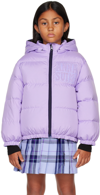 Anna Sui Mini Kids Purple Reversible Down Jacket In Lavender