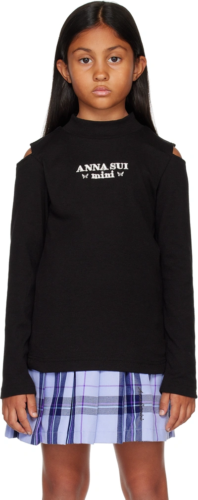 Anna Sui Mini Kids Black Cutout Long Sleeve T-shirt