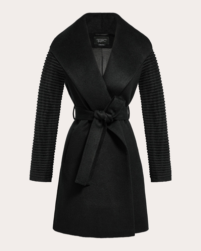 Suri Alpaca Long Shawl Collar Wrap Black Coat