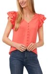 Cece Puff Sleeve Button Front Top In Calypso Coral