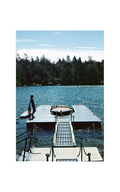 Stage 117 Lake Arrowhead; Boat Archival Print In Blue