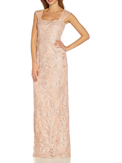 Adrianna Papell Womens Sequined Maxi Evening Dress In Gold