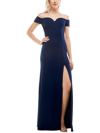 B DARLIN JUNIORS WOMENS OFF-THE-SHOULDER SIDE SLIT EVENING DRESS