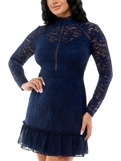 B Darlin Juniors Womens Lace Mini Fit & Flare Dress In Blue